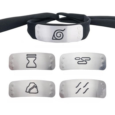 Naruto Cosplay Headband Replica Set With 4 Village Metal Plates