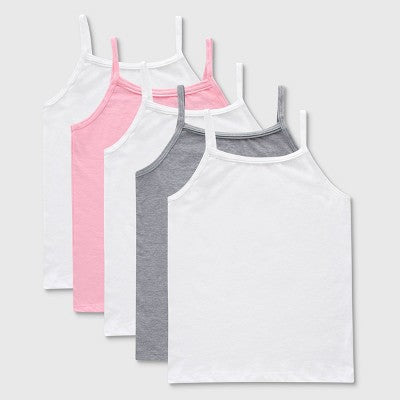 Hanes Girls' M 5pk Camisole - White/Gray/Pink