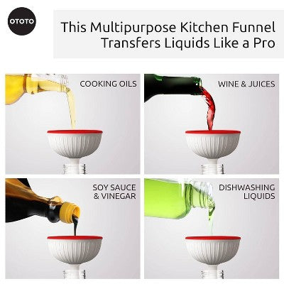 Ototo XL Fungilicious Kitchen Funnel: Collapsible BPA-Free Silicone, Dishwasher-Safe, Red & White *Damaged Packaging*