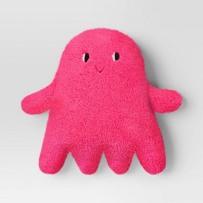 Ghost Shaped Faux Shearling Throw Pillow Pink