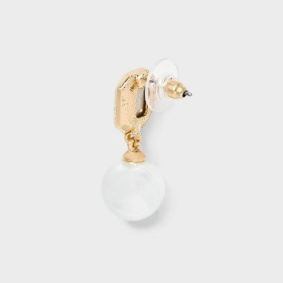 Classic Pearl Drop Earrings with Stone Post - A New Day  Gold