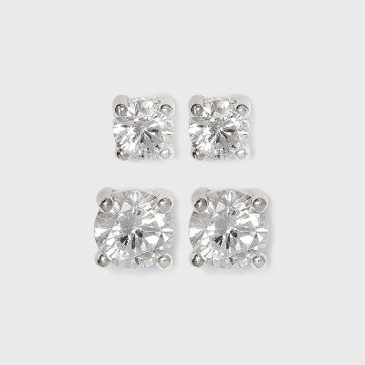 Sterling Silver Duo Round Cubic Zirconia Stud Earring Set 2pc - A New Day  Clear: Tarnish-Resistant, Nickel-Free