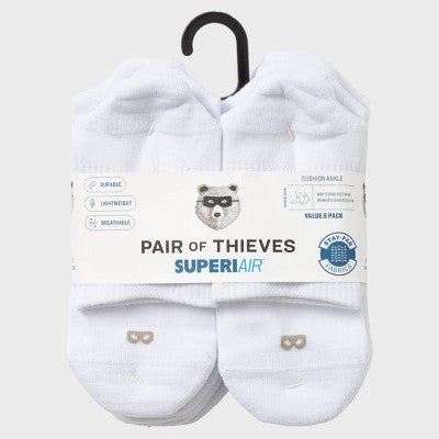 Men's 6-12 Pair of Thieves 6pk SuperiAir Cushion Ankle Socks - White