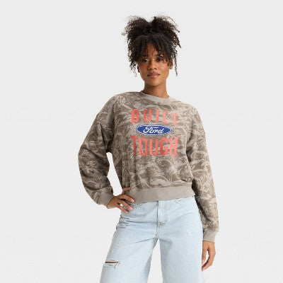 Women's Size XS Built Tough Ford Graphic Sweatshirt - Brown