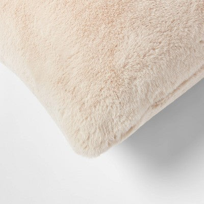 Oversized Faux Rabbit Fur Square Throw Pillow Neutral - Threshold : Cozy Decorative Cushion for Indoor Use