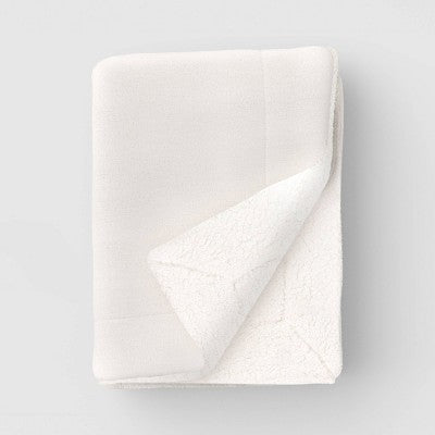 Solid Plush Throw Blanket with Faux Shearling Reverse Ivory - Threshold