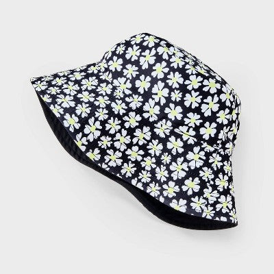 Girls' Reversible Daisy Printed Bucket Hat - art class  Black: UPF 50+, Lightweight, Floral Pattern