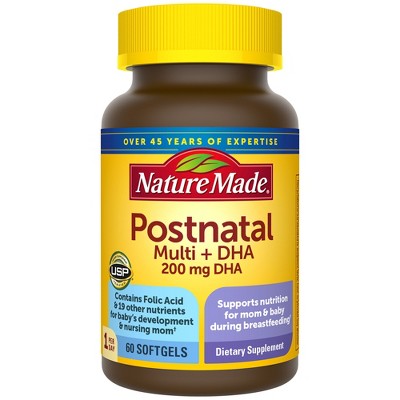 Nature Made Postnatal Multi + DHA, Postnatal Vitamins with Iron & Vitamin D Softgels - 60ct *Exp Jul /26