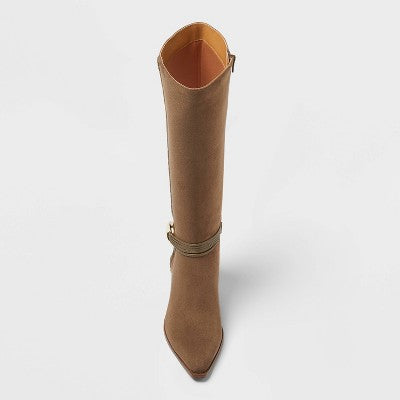 Women's 10 Wide Calf Rio Wide Calf Whip Stitch Tall Boots with Memory Foam Insole  Universal Thread Taupe *Damaged Box*