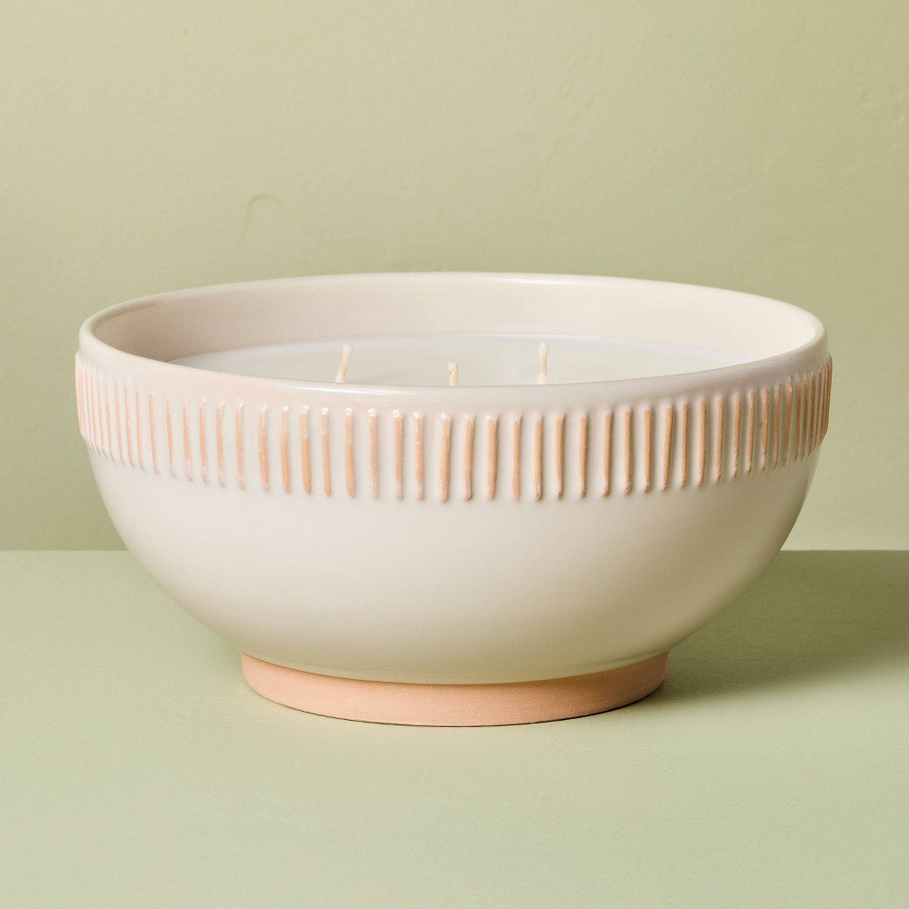 5-Wick Rim Stripe Ceramic Citronella Scented Bowl Candle 42oz