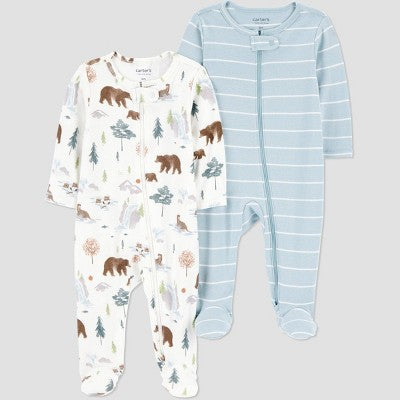 Carter's Just One You  Baby Boys' 2pk Forest/Striped Sleep N' Play - Blue 6M