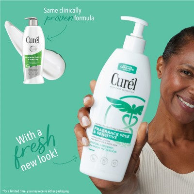 Curel Fragrance Free Body Lotion, Hand Moisturizer For Sensitive Skin, Advanced Ceramide Complex Unscented - 20 fl oz *Damaged Bottle*