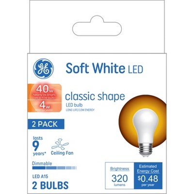 GE 2pk Medium Base 40W A15 LED Ceiling Fan Light Bulbs Soft White