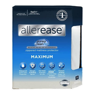 Allerease Queen Maximum Waterproof Allergy and Bedbug Protection Zippered Mattress Protector: Hypoallergenic, Twill Fabric *Minor Box Damage*