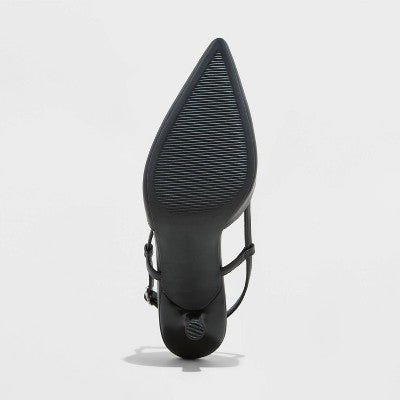 Women's Size Size 8 Annette Slingback Heels - A New Day Black: Adjustable Buckle, Cone Heel, Foam Insole