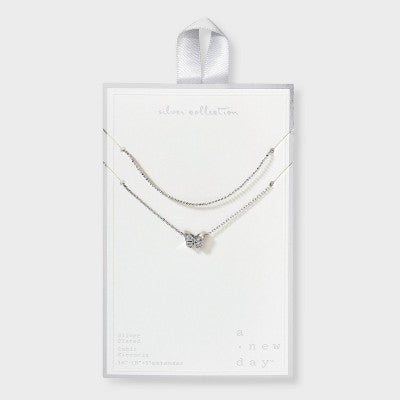 Silver Plated Sliding Cubic Zirconia Butterfly Multi-Strand Necklace - A New Day : Brass, Nickel-Free, 21 Length