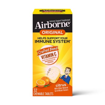 Airborne Immune Support Supplement Chewables - Citrus - 32ct *Exp 05/2026* *Damaged Box*