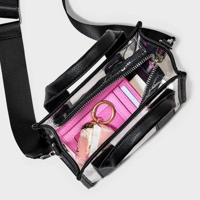 Mini Tote Crossbody Bag - Black/Clear