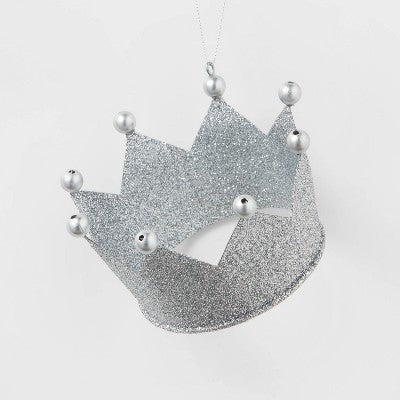 Metal Glitter Crown Christmas Tree Ornament Silver - Wondershop