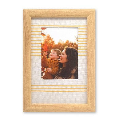 ELSA L 3x4 Inch Yellow Striped Picture Frame Natural