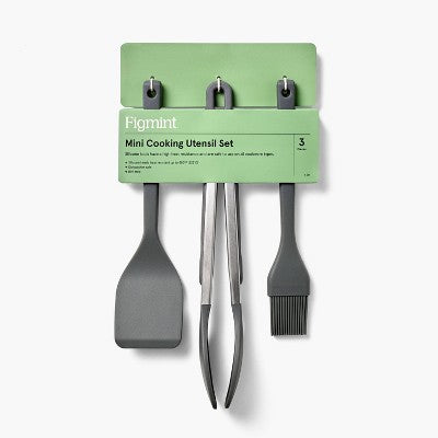 3pc Silicone Mini Turner Basting Brush & Tongs Set Dark Gray - Figmint : Kitchen Gadgets, Dishwasher-Safe Utensils