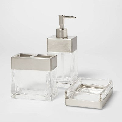 Rectangle Glass with Metal Toothbrush Holder Clear - Threshold