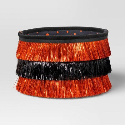 7.5 Halloween Trick or Treat Fabric Basket Orange/Tinsel Black - Hyde and EEK! Boutique