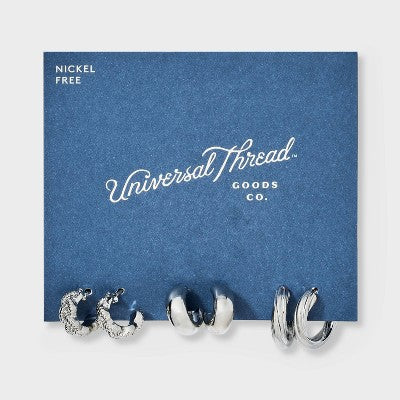 Braided and Twist Textured Hoop Earring Set 3pc