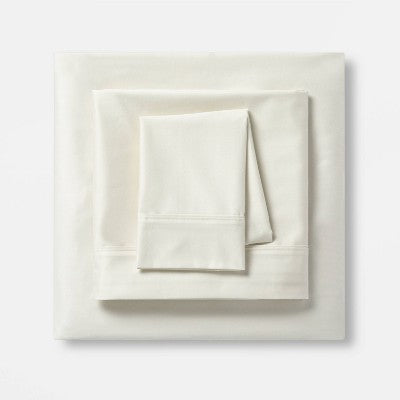 Queen Solid Performance 400 Thread Count Sheet Set Sour Cream - Threshold : Cotton Sateen, Wrinkle-Resistant, OEKO-TEX Certified