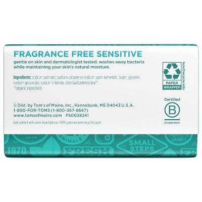 Tom's Of Maine Fragrance Free Sensitive Aloe Vera Soap Bar *Damaged Package*