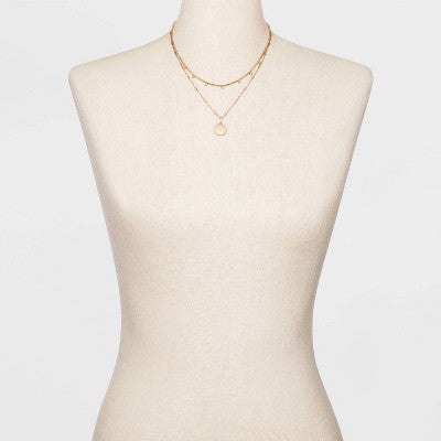 Ball & Medallion in Worn Gold Layer Necklace - Universal Thread  Gold: Multi-Strand, Lobster Claw Clasp