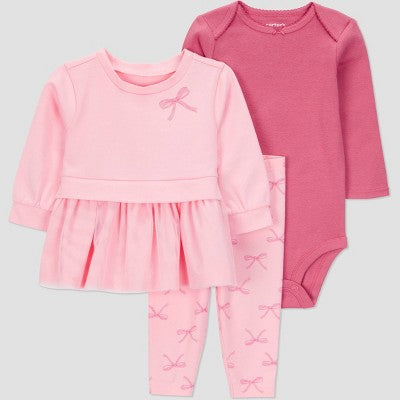 Carter's Girls Size 6M Just One You Baby Girls' 3pc Bows Top & Bottom Set - Pink