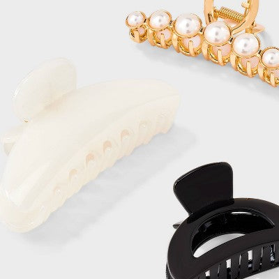Classic Hair Claw Clip Set 3pc - A New Day  Gold/Black/White