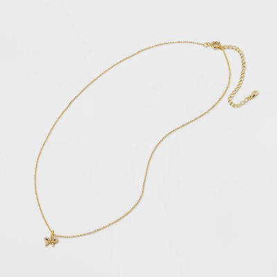 14K Gold Plated Brass Pave Cubic Zirconia Bow Necklace - A New Day  Gold: Nickel-Free, 19" with Extender