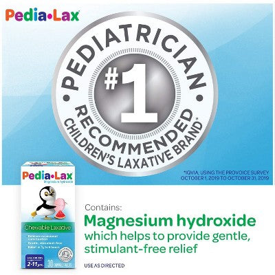 Pedia-Lax Laxative Chewable Tablets for Kids - Ages 2-11 - Watermelon - 30ct *Exp 1/27*