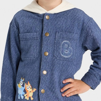 Boys' 3T - Bluey Knit Denim Button-up Hoodie Jacket - Blue