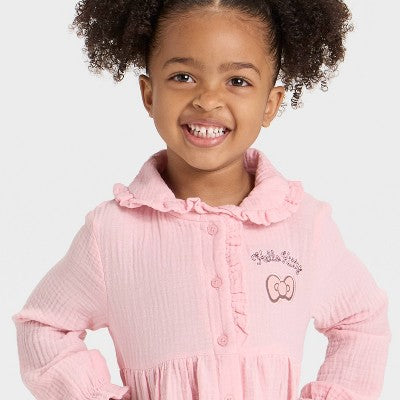 Girls' 4T - Hello Kitty Long Sleeve Gauze Dress - Pink