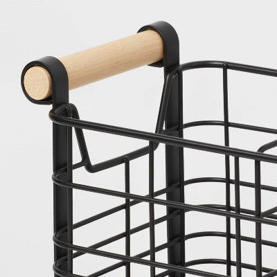 Wire Divided Basket Black with Natural Wood Handles - Brightroom