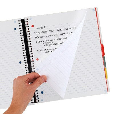 Five Star 200 Sheets 5 Subject College Ruled Spiral Notebook with Pocket Dividers White