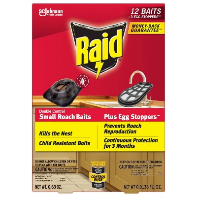Raid Double Control Small Roach Baits Plus Egg Stoppers 12+3 ct: Indoor Insecticide, Avermectin Formula, 0.27 lb *Damaged Box