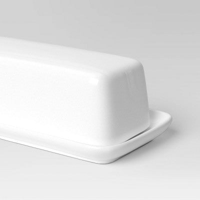 2pc Porcelain Butter Dish White - Threshold : Butter Holder, Microwave & Dishwasher Safe, 4 Volume Capacity