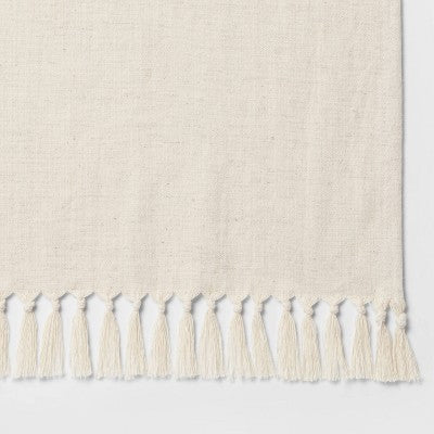 60 x 104 Cotton Slub Tablecloth with Tied Fringe Light Beige - Threshold
