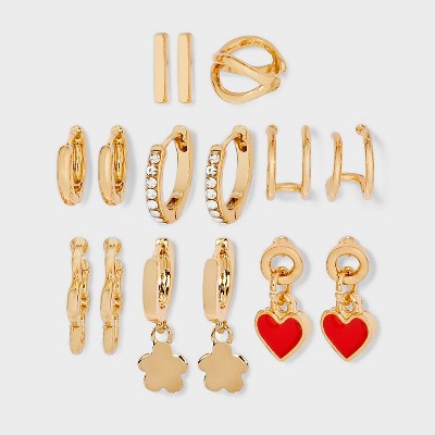 Mixed Heart Ear Cuff and Hoop Earring Set 8pc - Universal Thread
