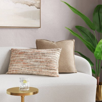 Square Linen Throw Pillow with Flange Neutral - Threshold
