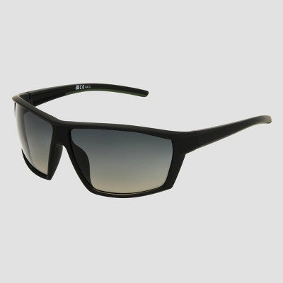 Men's Rubberized Plastic Wrap Sport Sunglasses with Gradient Lenses - All In Motion  Black: Scratch-Resistant, UV Protection