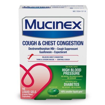 Mucinex High Blood Pressure Cough & Chest Medicine - Liquid Gels - 16ct **Exp 05/2026**  **Damaged Box**
