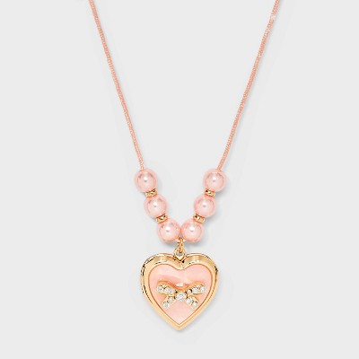 Girls' Pink Bow Locket Necklace - Cat & Jack