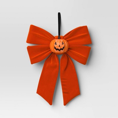 12 Inch Orange Velvet Bow with Embellishments - Jack O'Lantern - Hyde and EEK! Boutique