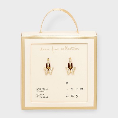 14k Gold Plated Brass Cubic Zirconia Pave Butterfly with Pave Huggie Hoop Earrings - A New Day  Gold