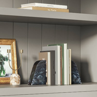 2pc Marble Bookends Black - Threshold : Elegant Support for Tabletop & Shelf Organization *Damaged Packaging*
